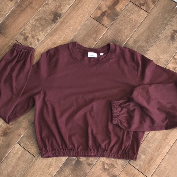 Aritzia Wilfred Jolie Crop Tshirt-Burgundy-Size M - Picture 2 of 10
